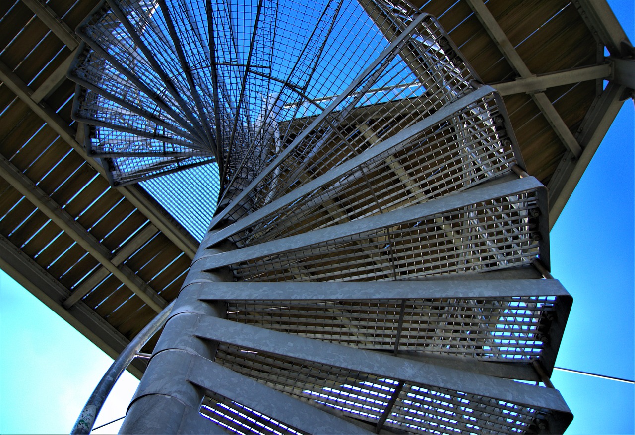 steel stairs  low angle shot  spiral staircase free photo
