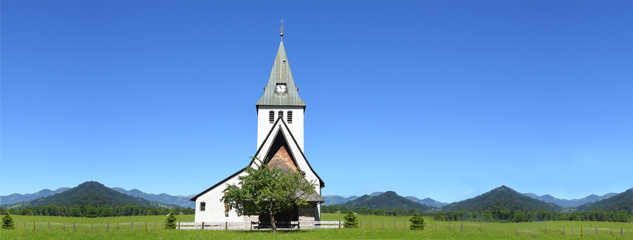 mountain panorama steeple church free photo