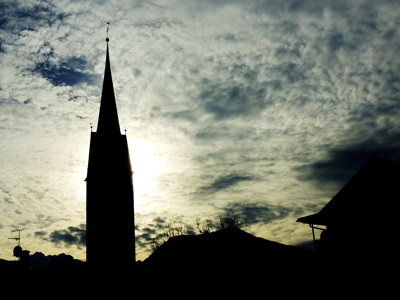 steeple church back light free photo