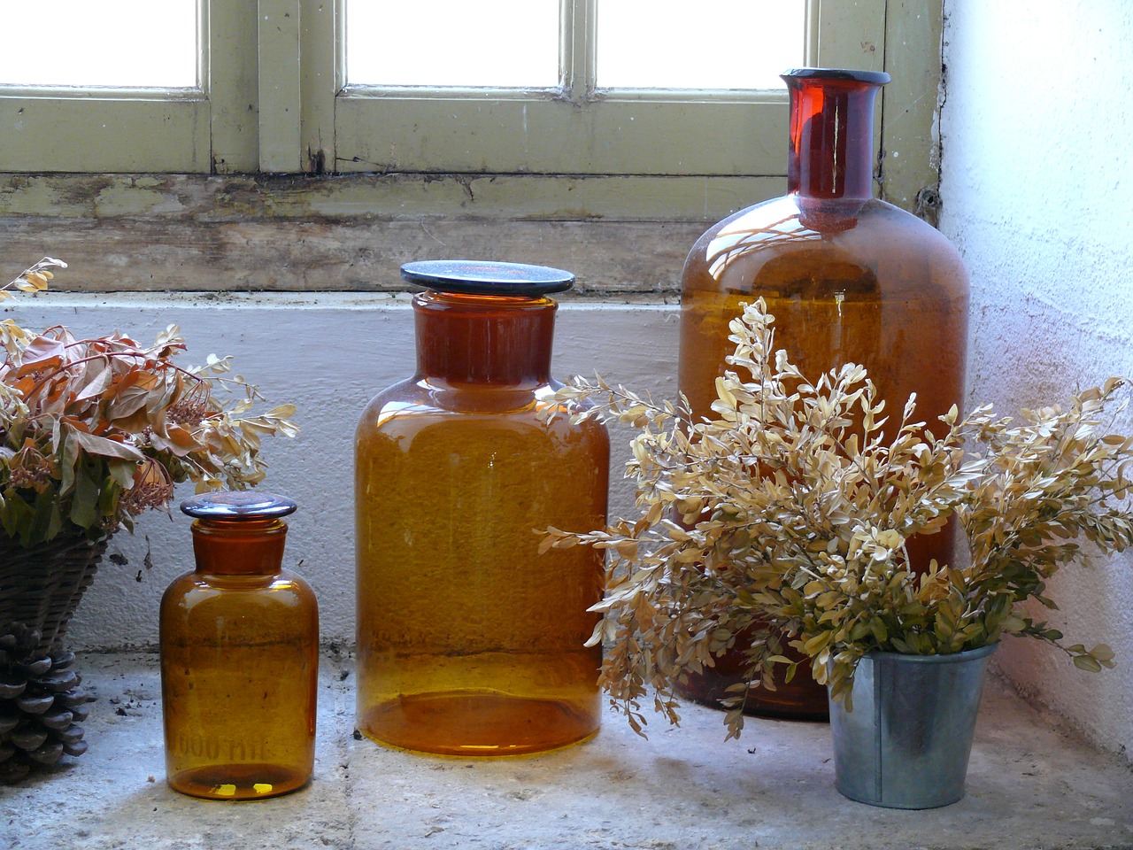 still life window bottles free photo