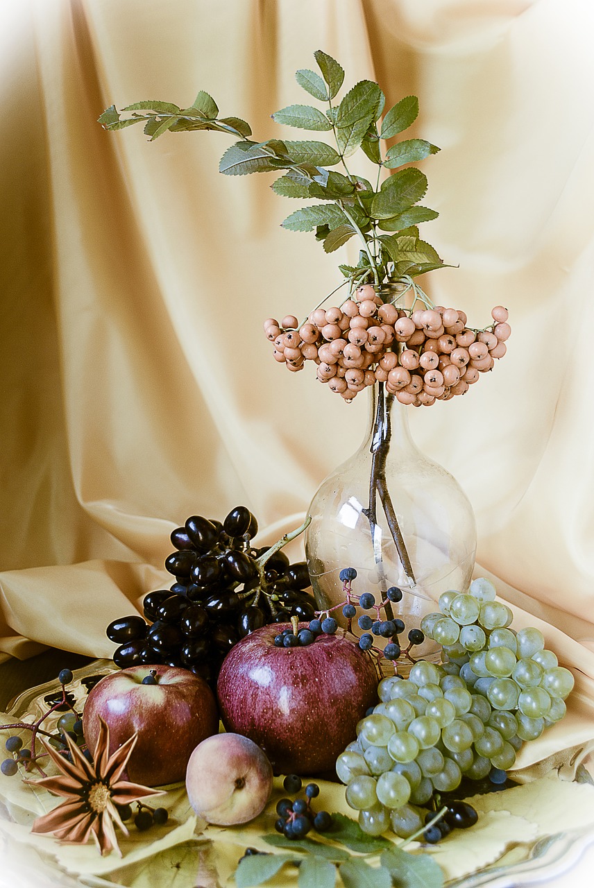 still life grapes apples free photo