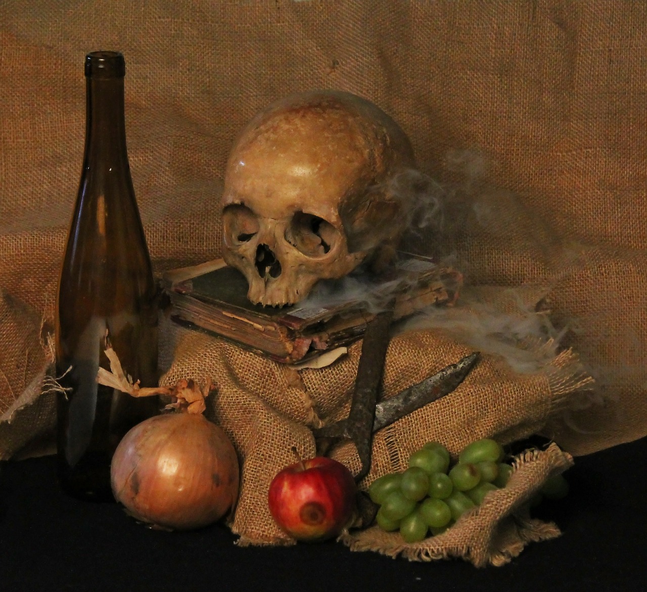 still life skull smoke free photo