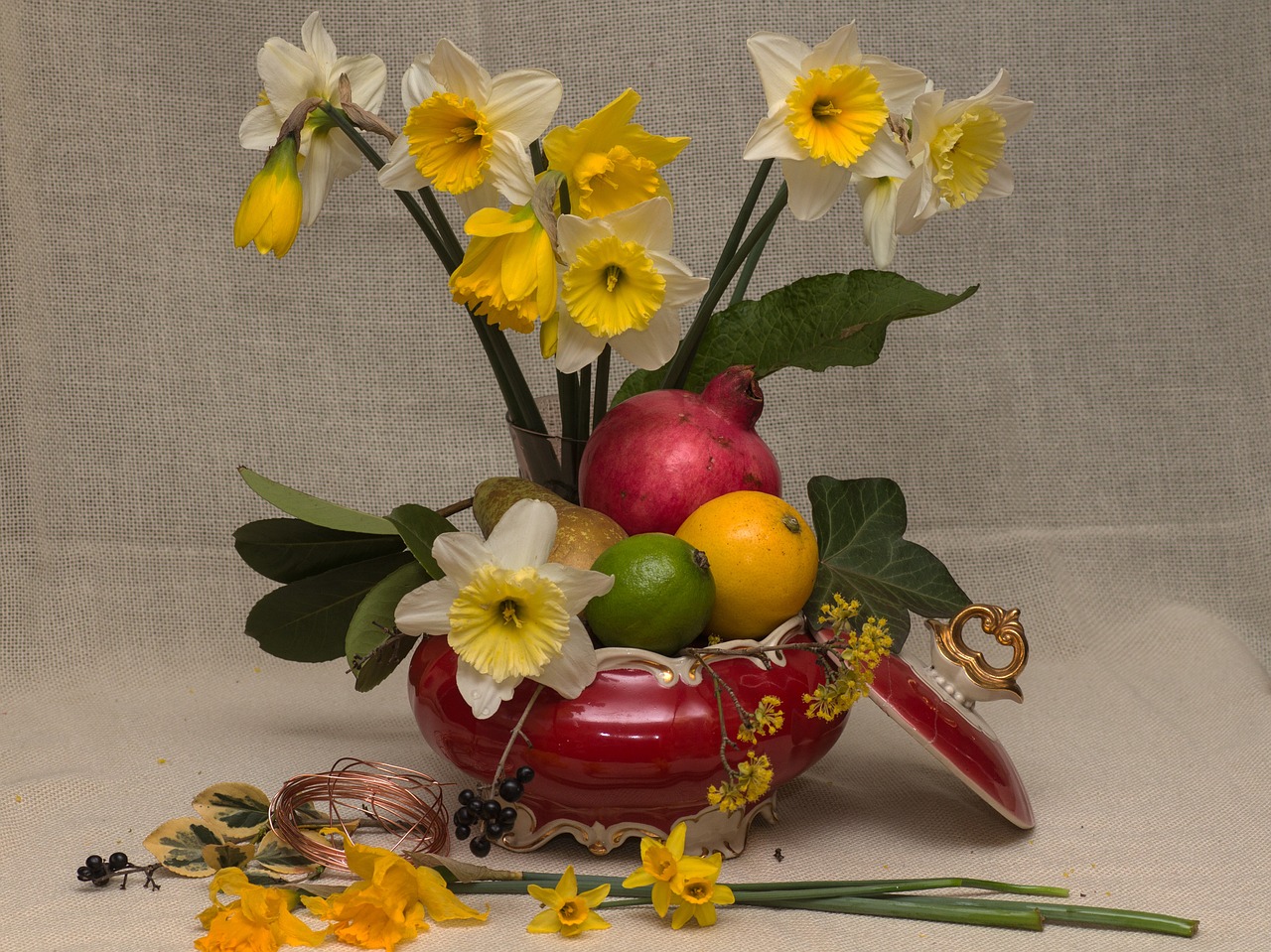 still life fruits flowers free photo