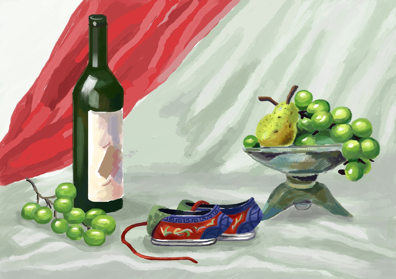 still life brush painting wine bottle free photo