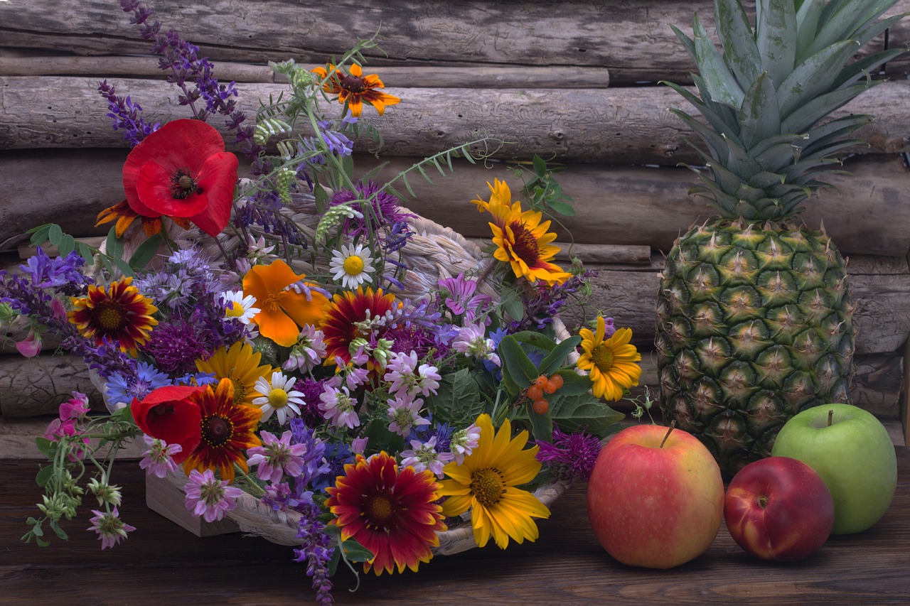 still life pineapple flowers free photo