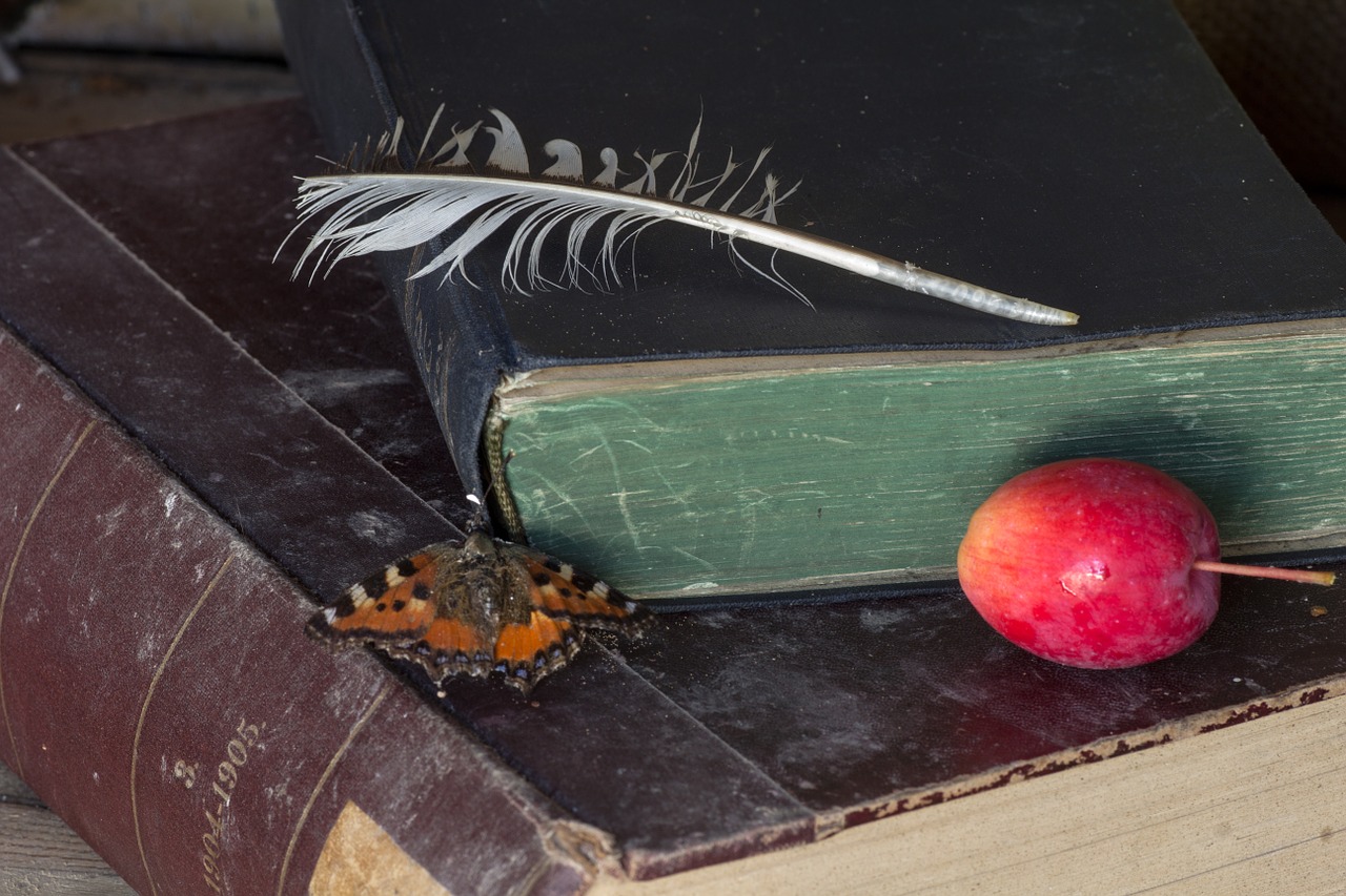 still life old books feather free photo