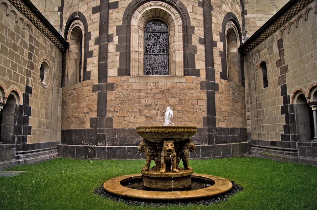 maria laach abbey fountain church free photo