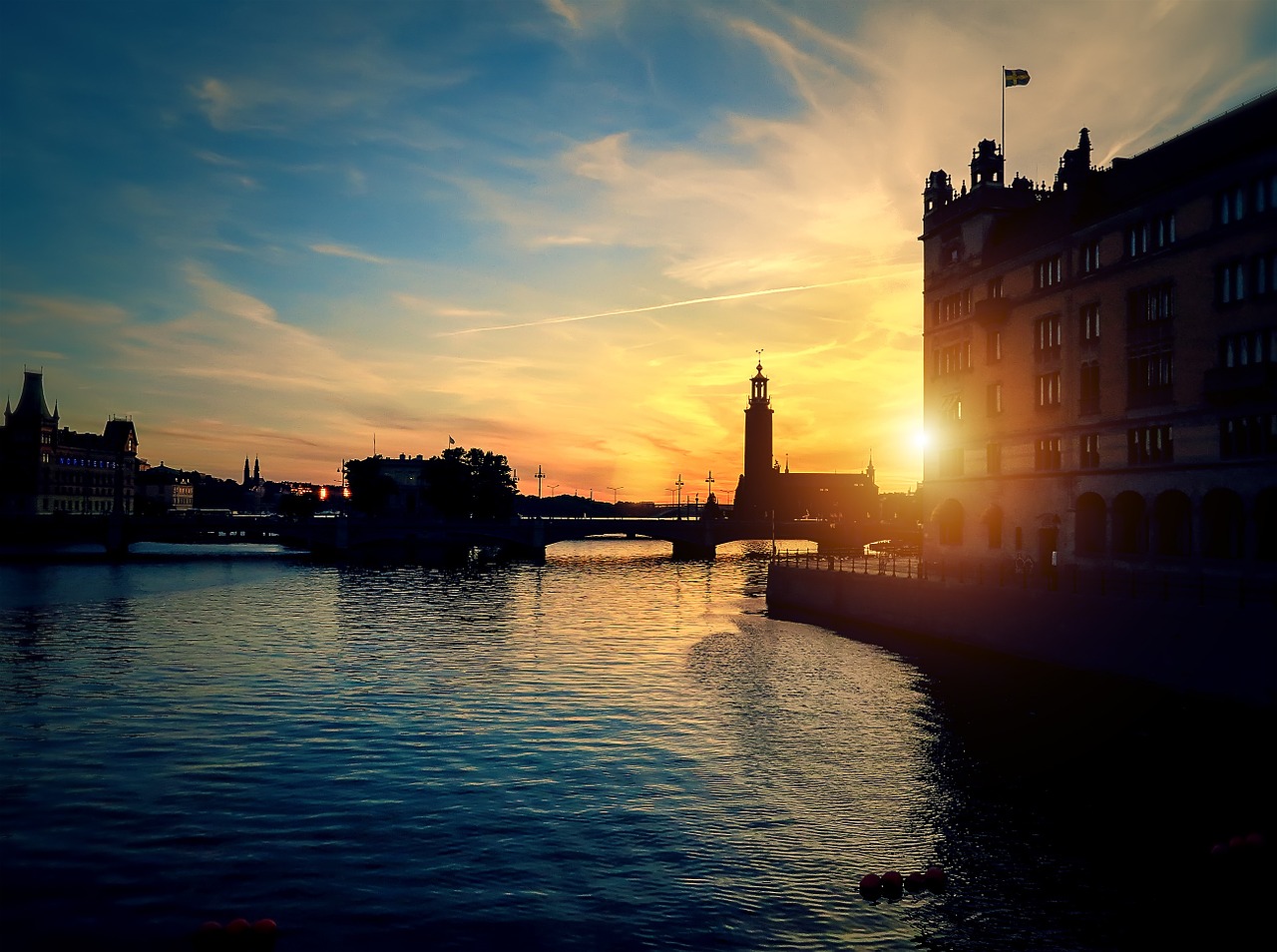 stockholm sunset river free photo