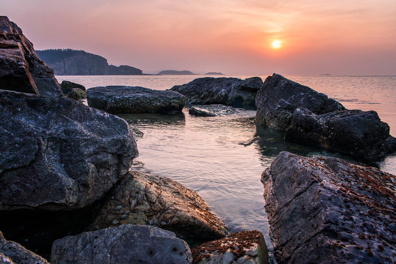 stone beach sunset free photo