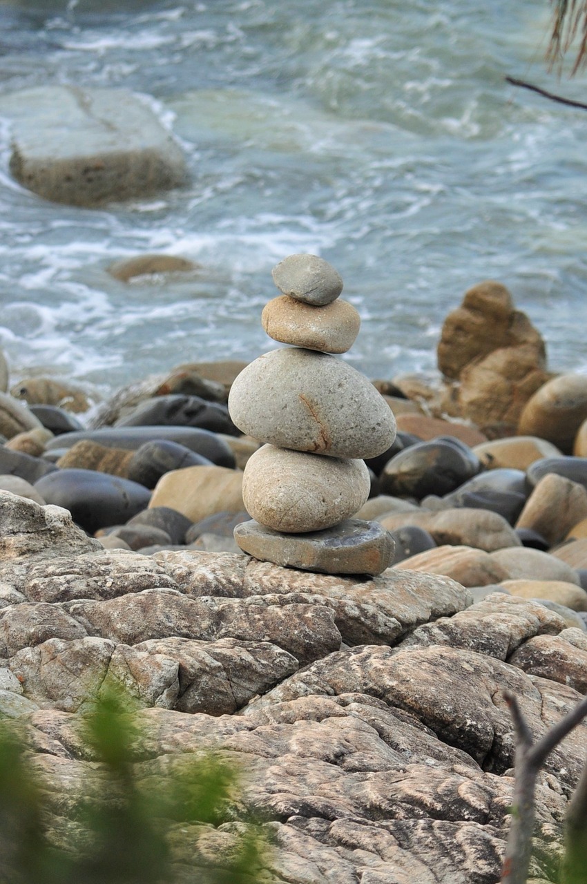 stone balancing beach australia free photo