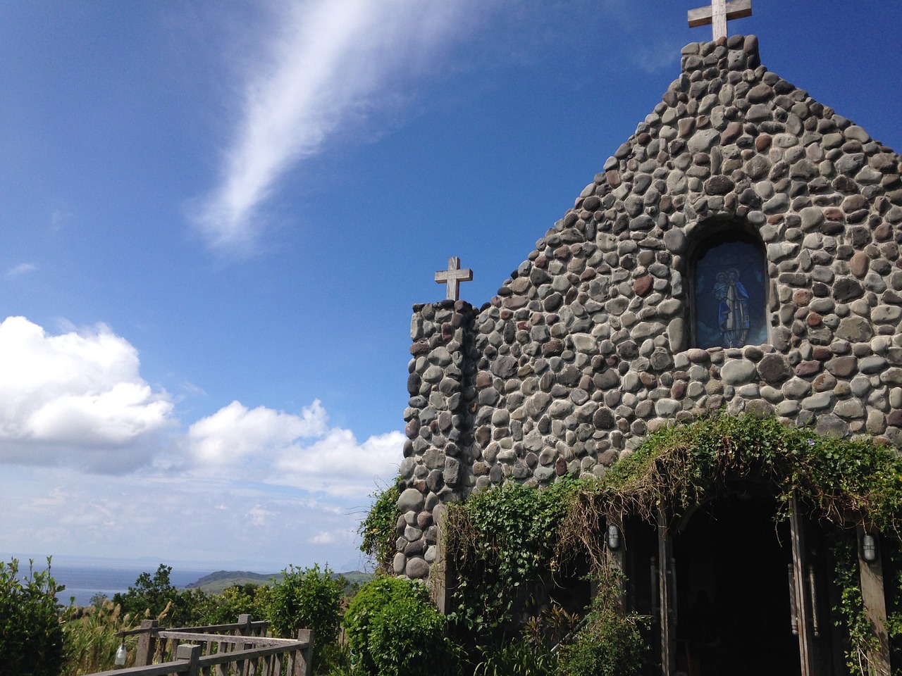 stone church blue sky travel free photo