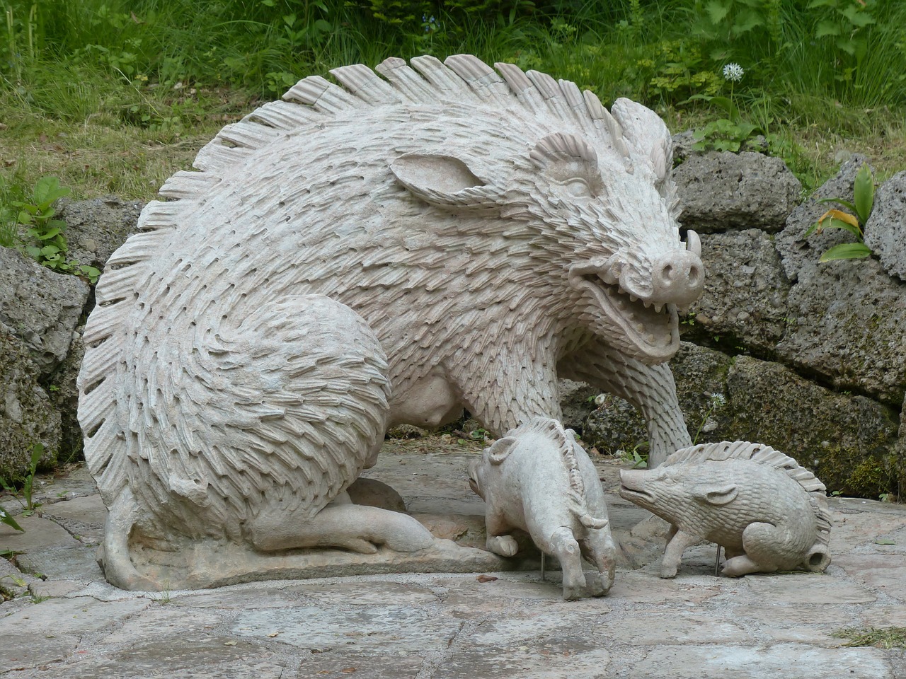 stone figure boar pig free photo