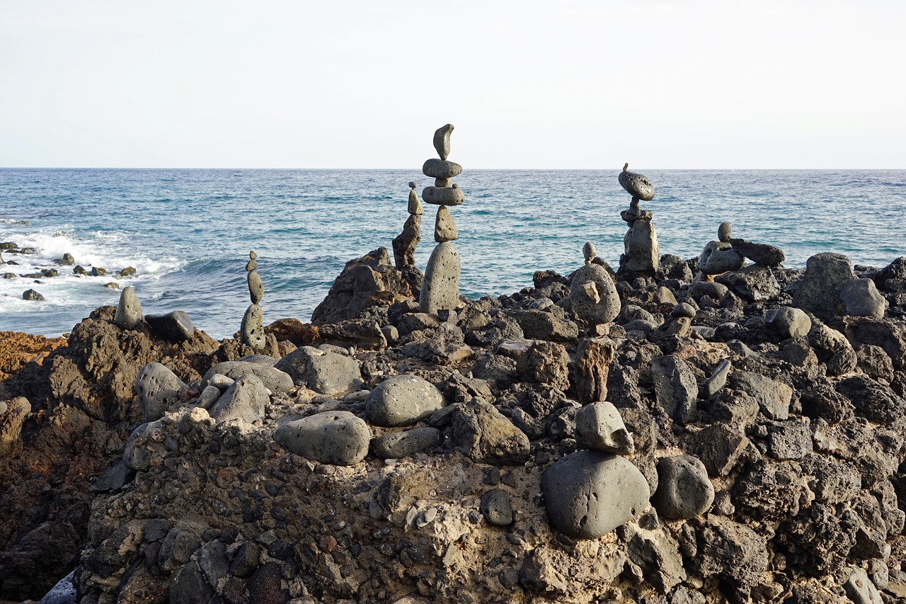 stone sculptures sea lanzarote free photo