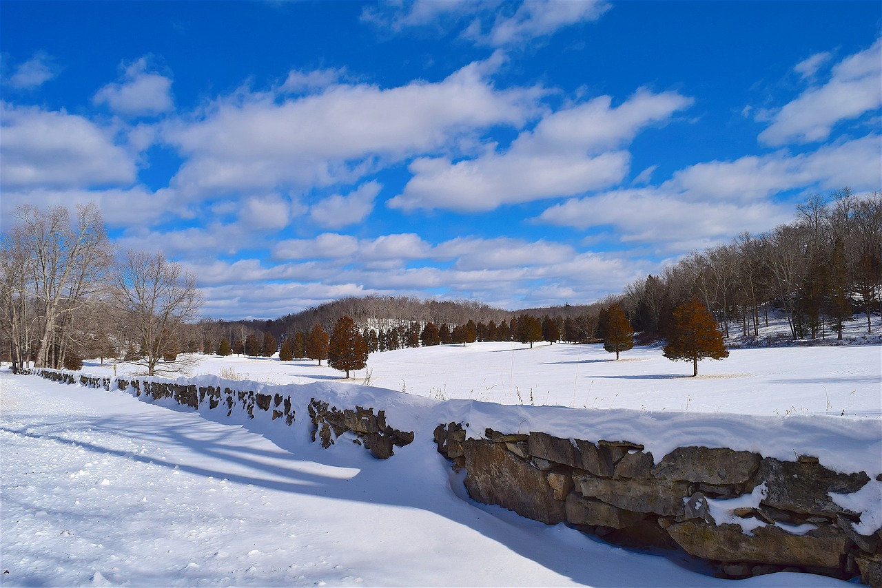 stone wall snow perspective free photo