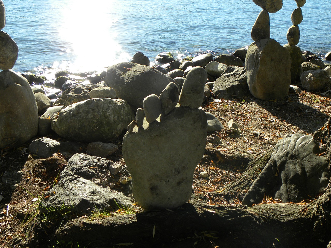 stones sculpture zurich lake free photo