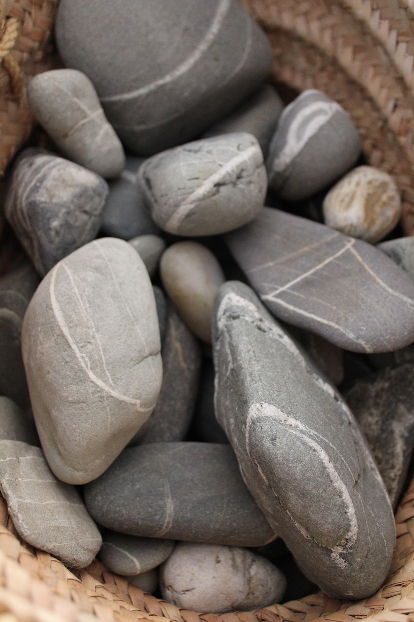 stones basket beach free photo