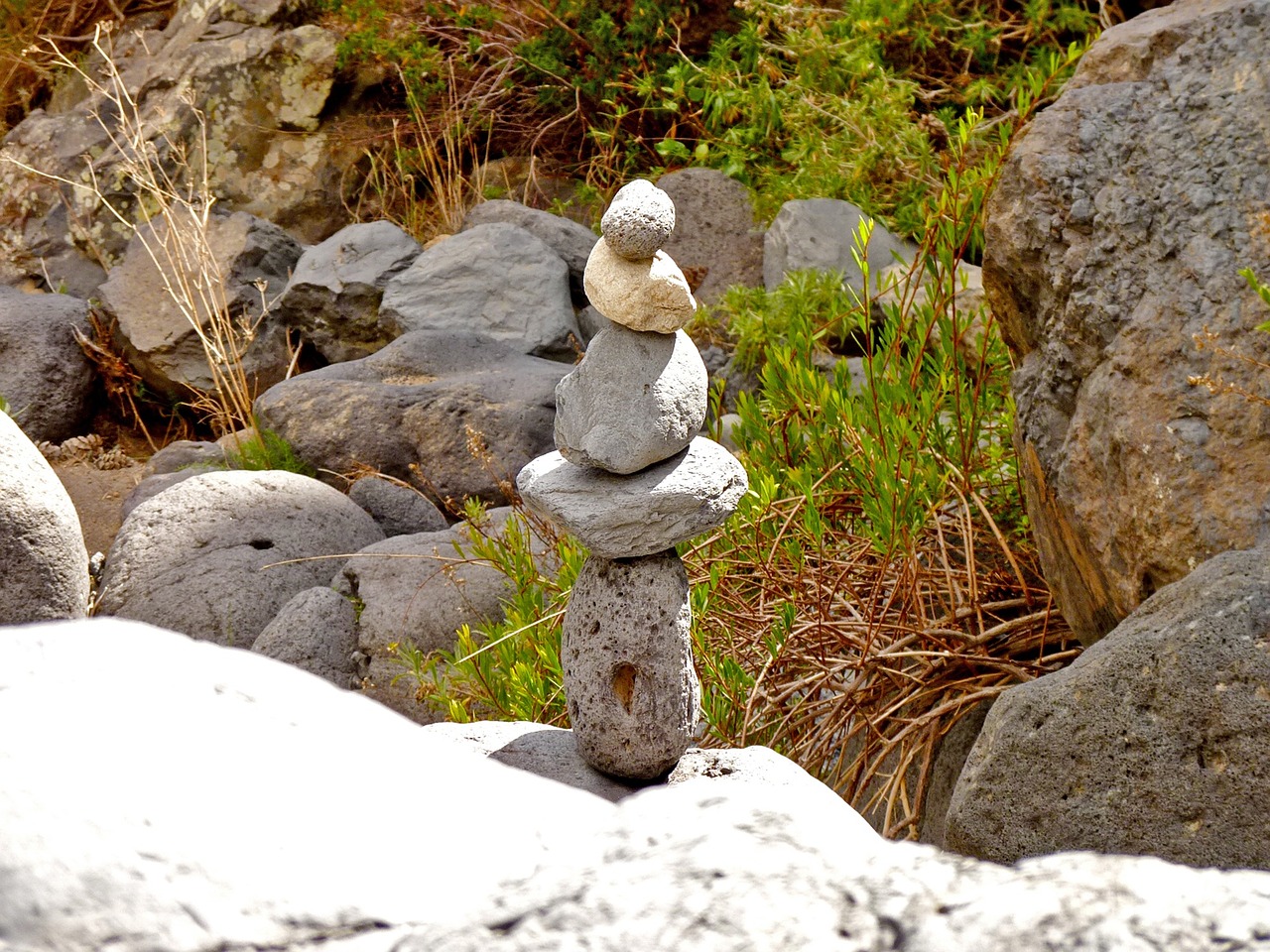 stones balance hiking free photo
