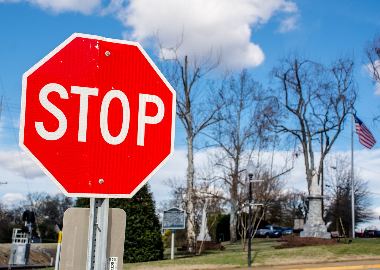 stop sign red blue sky free photo