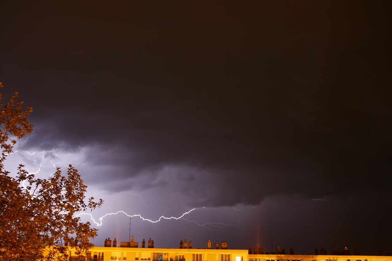 lightning at night city free photo