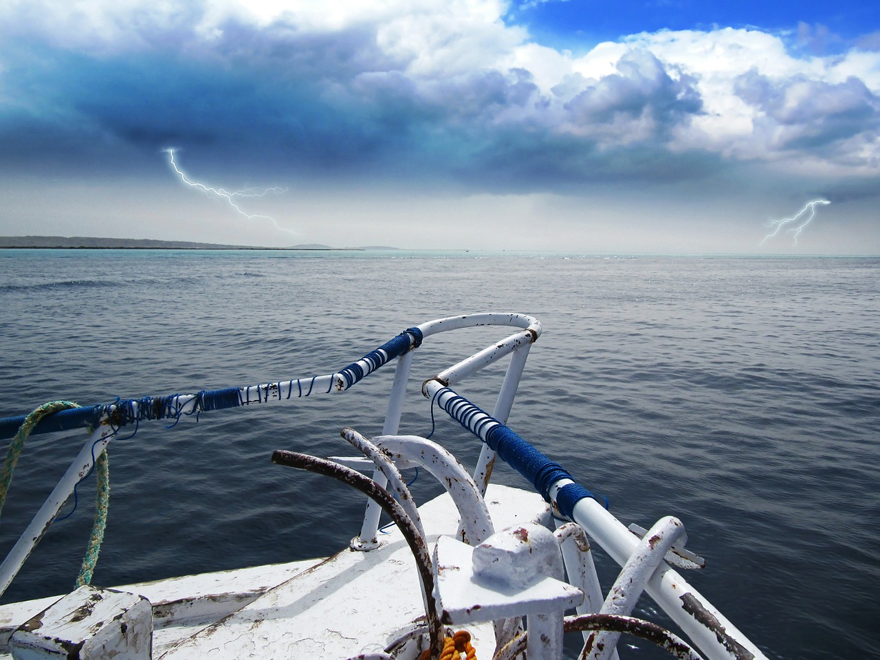 storm sea lightning free photo