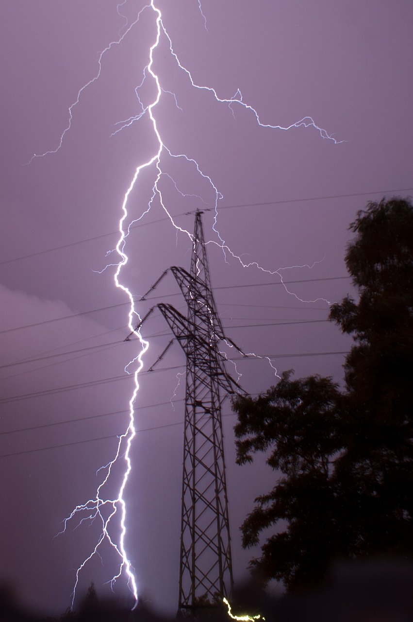 storm lightning power pole free photo