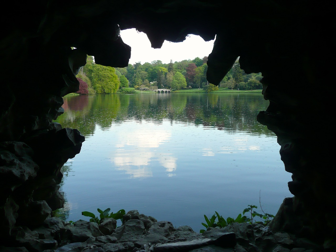 stourhead lake water cave free photo