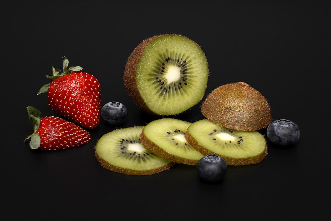 strawberries blueberries kiwi free photo