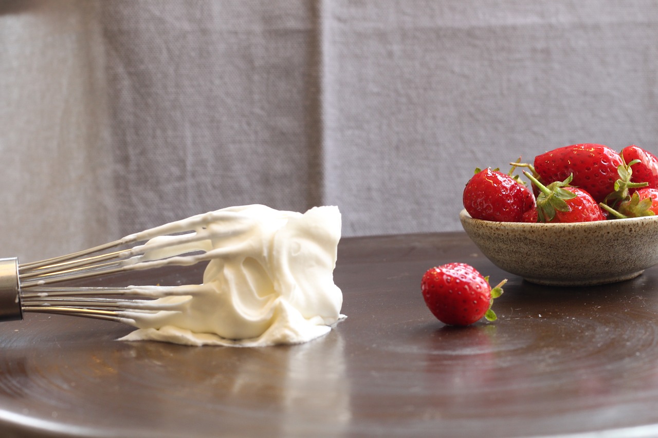 strawberries cream whisk free photo