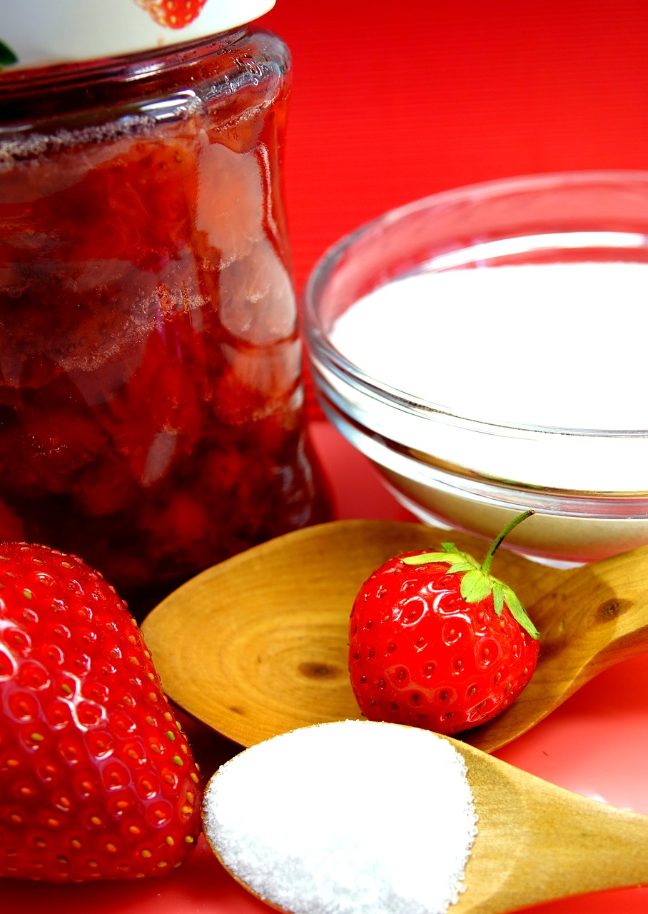 strawberries jam jam jars free photo