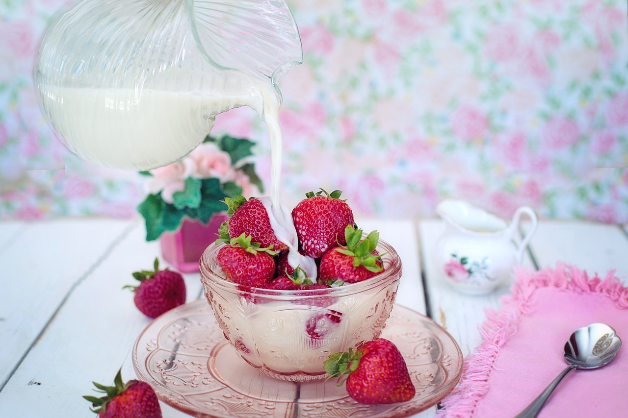strawberries cream milk free photo