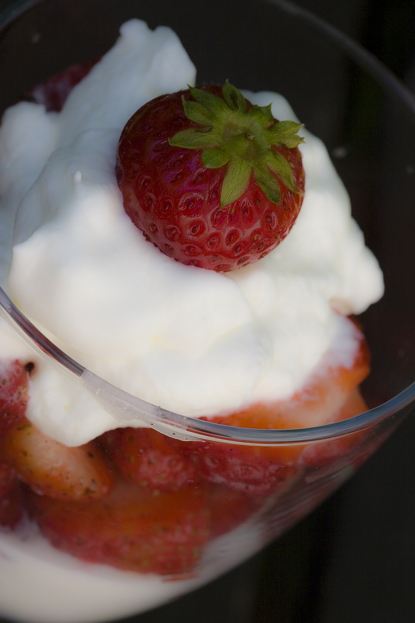 strawberries whipped cream cream free photo