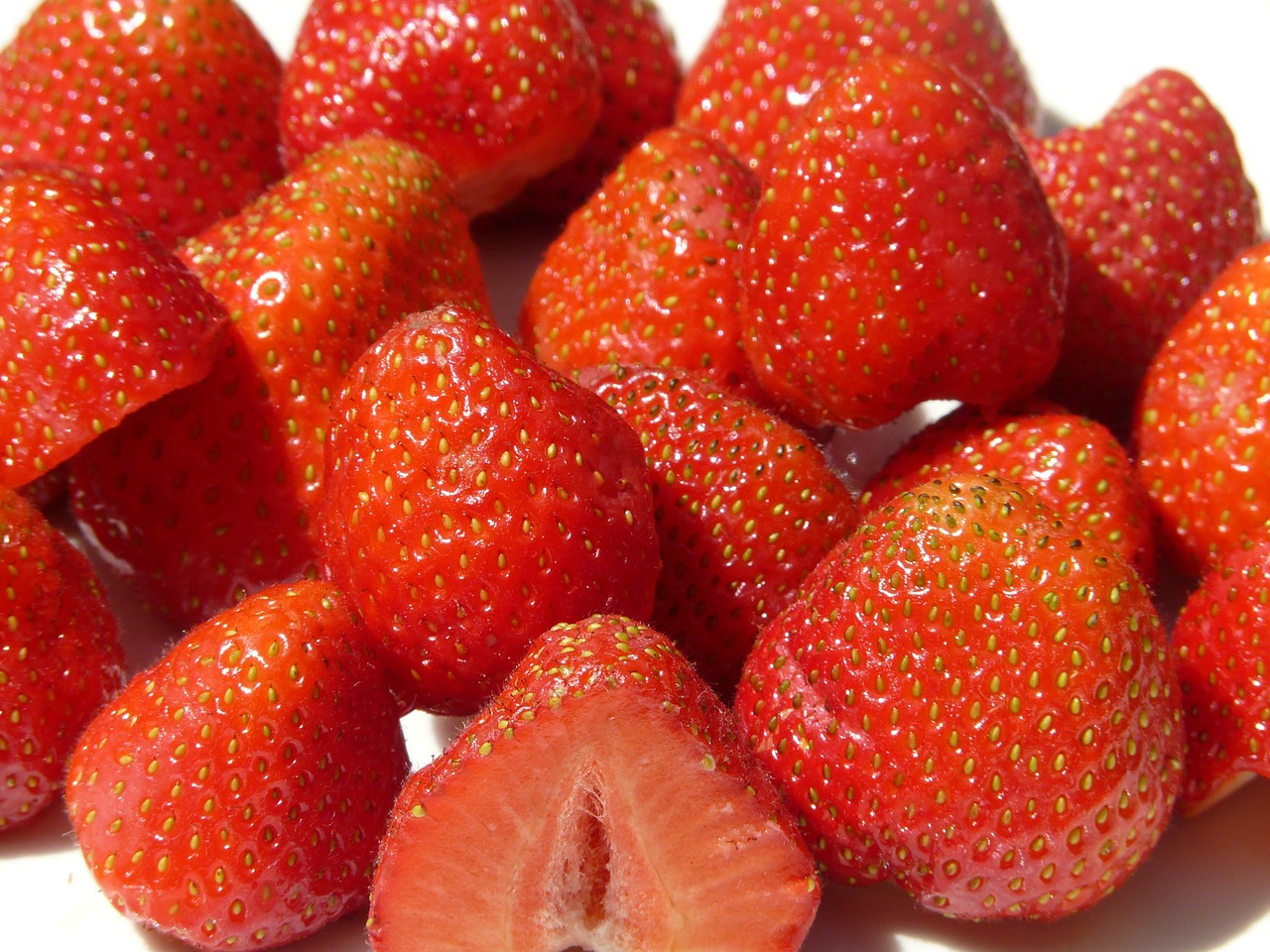 strawberries cut in half fruit free photo