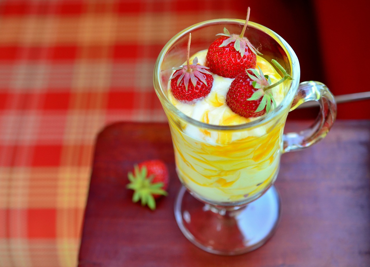 strawberries dessert glass free photo