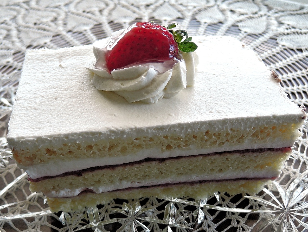 strawberry layer cake whipped cream fruit free photo
