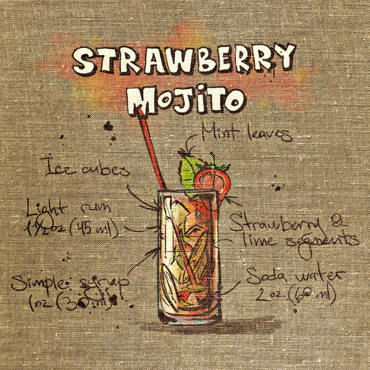 strawberry mojito cocktail tissue free photo