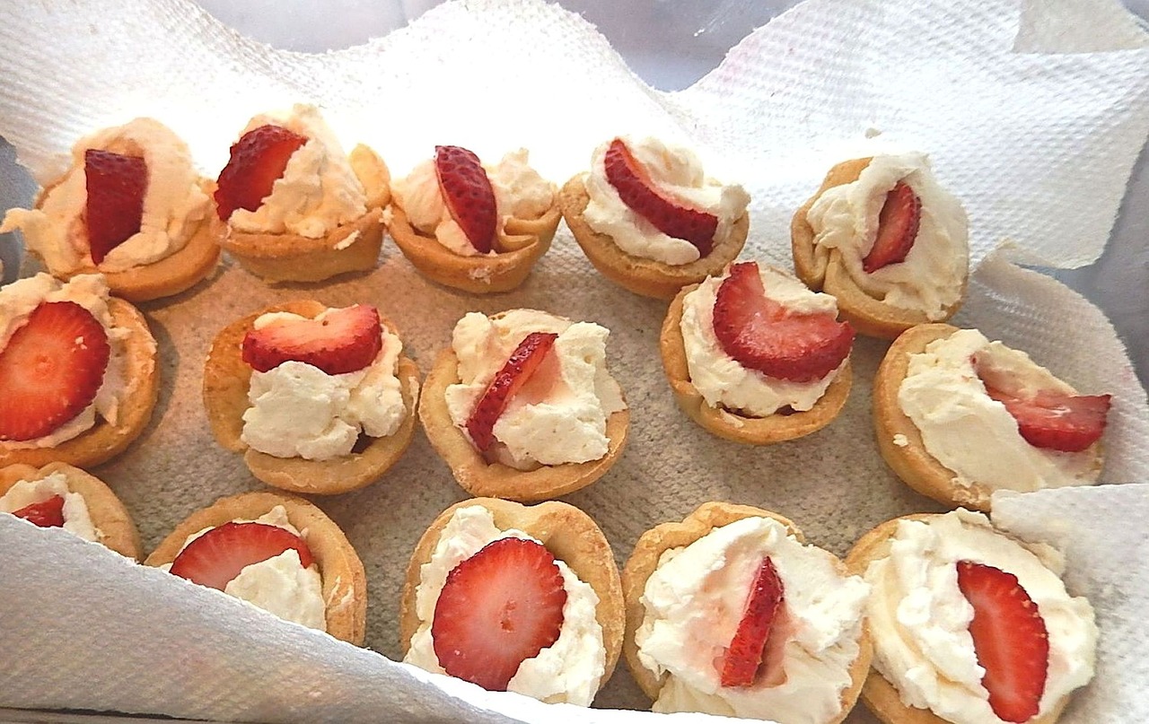 strawberry tarts whipped cream fresh fruit free photo