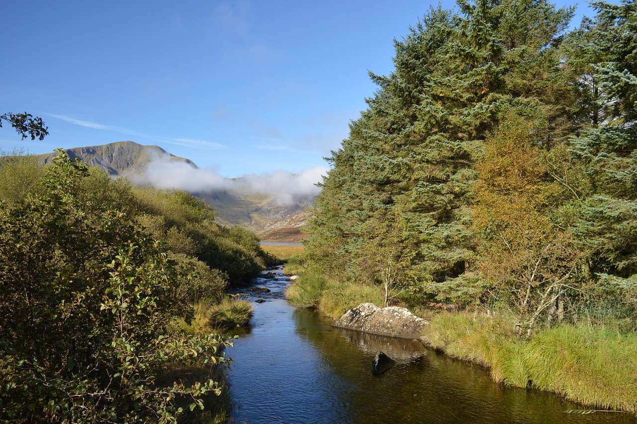 stream mountains clouds free photo