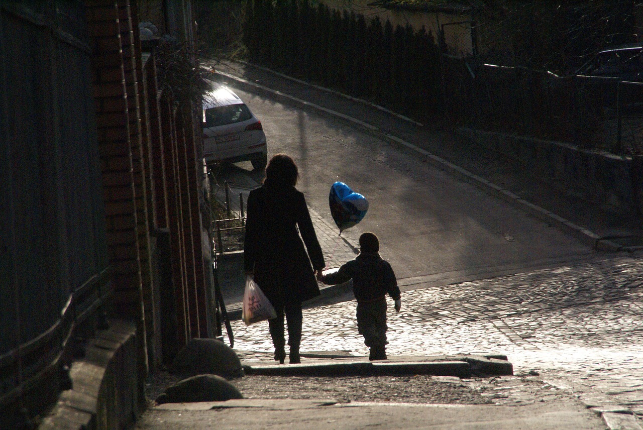 street mother son free photo