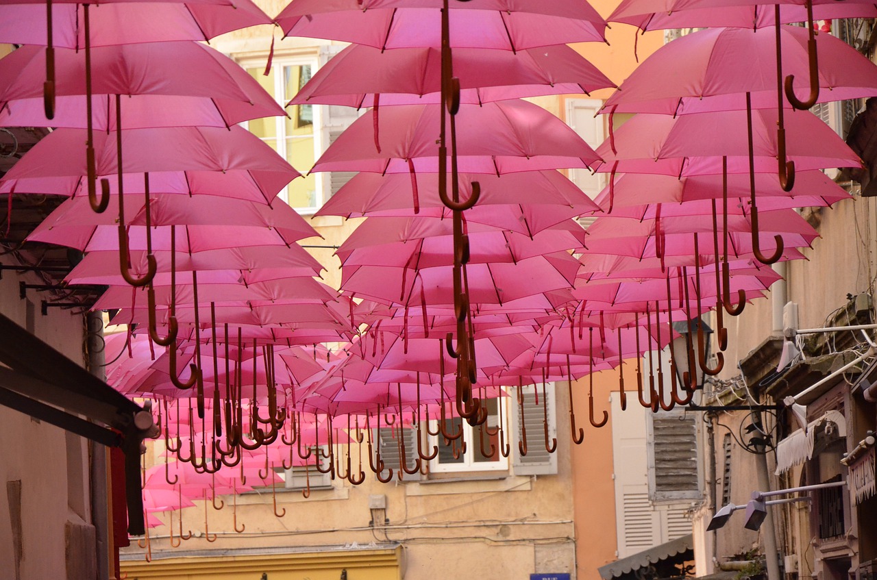 street  umbrella  pink free photo