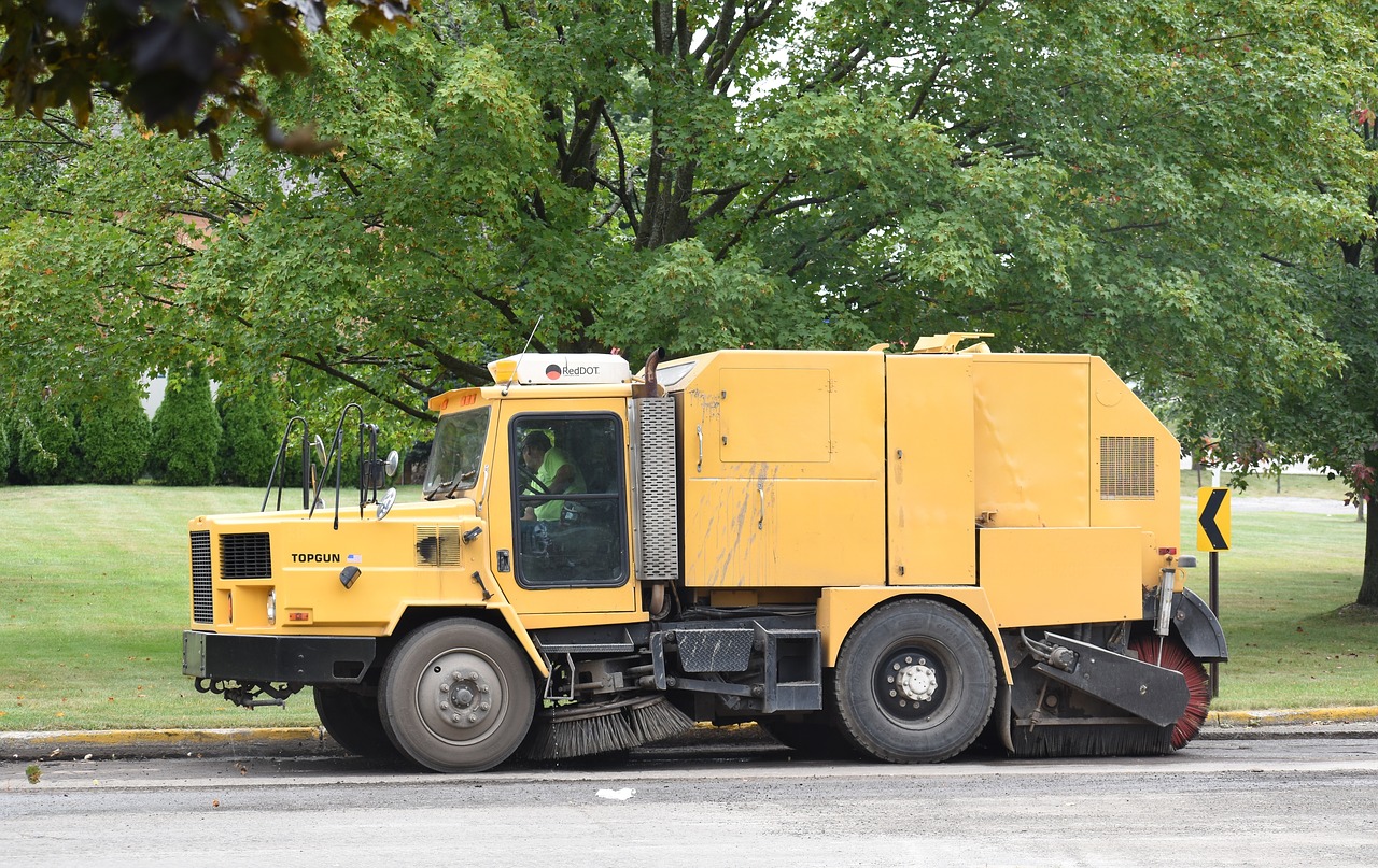 street cleaner yellow road free photo