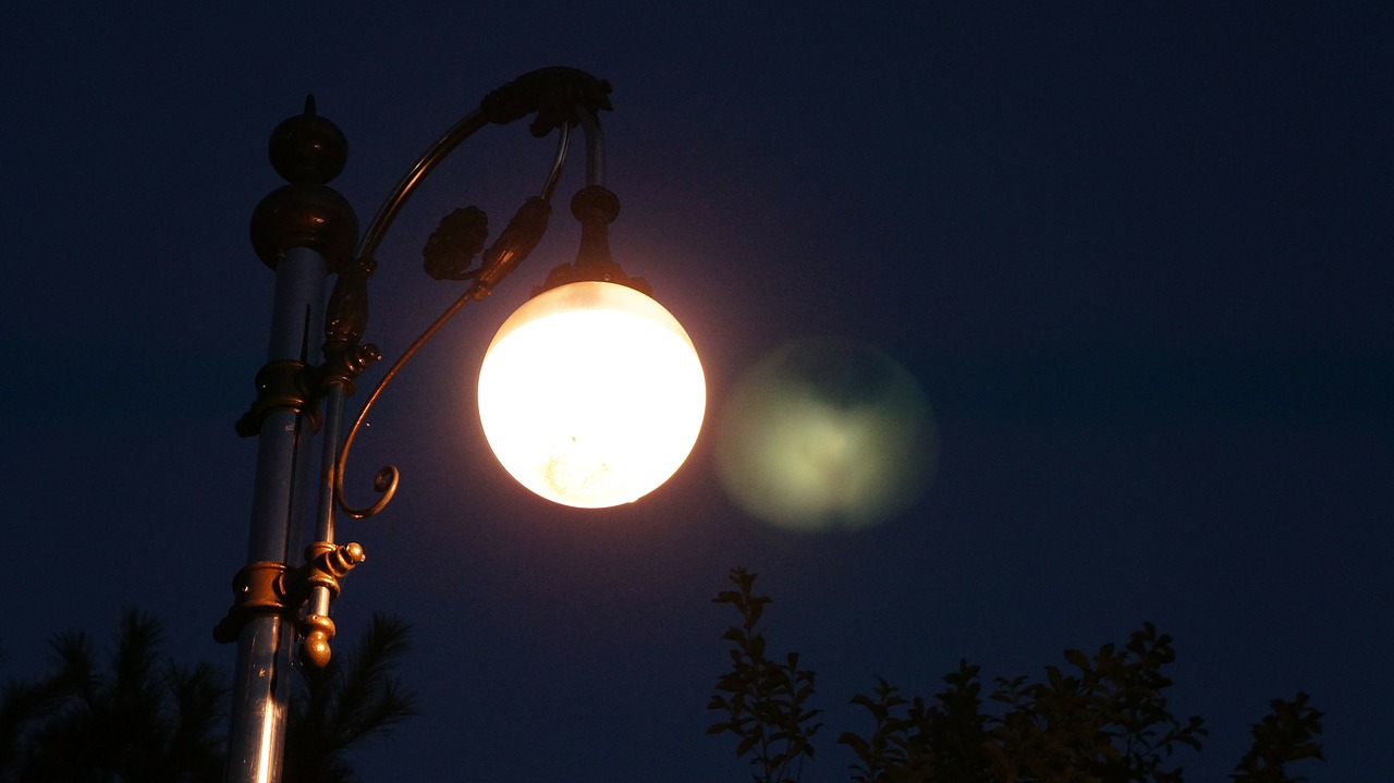 street lights night view park free photo