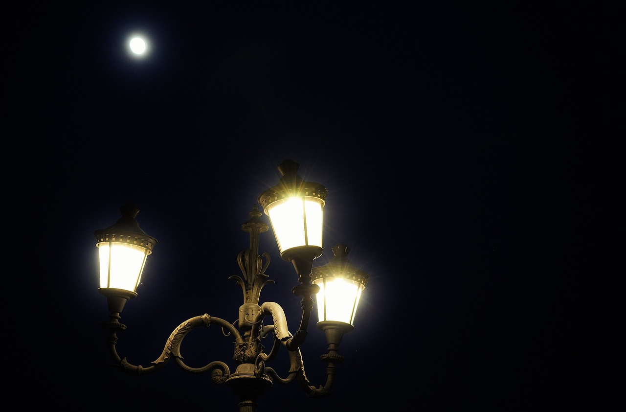 street lights moon dark free photo