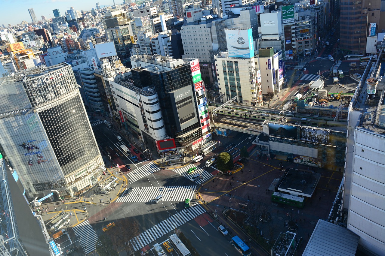 street view tall buildings shibuya free photo