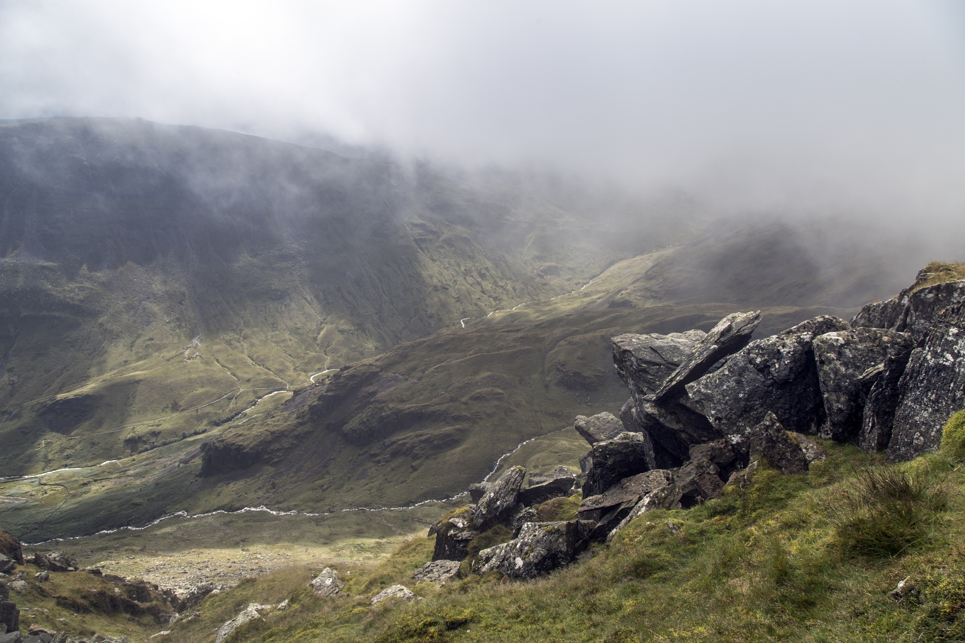 helvellyn striding edge low clouds free photo