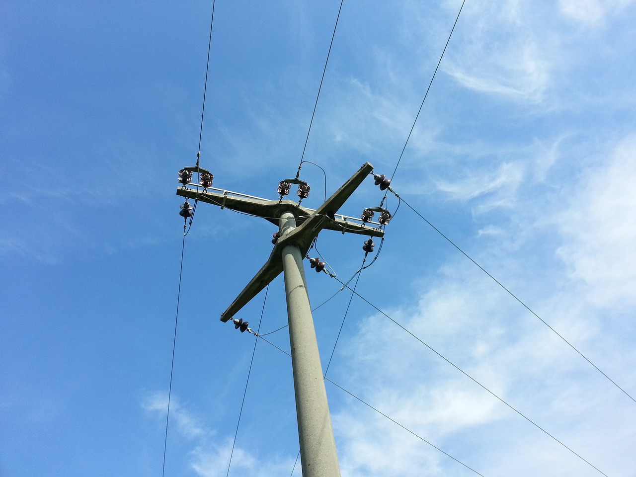 strommast lines clouds free photo