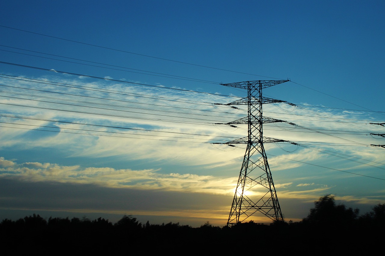 strommast sunset electricity pylon free photo