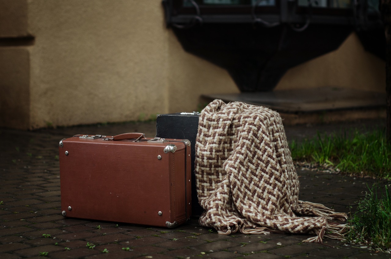 suitcase rain street free photo