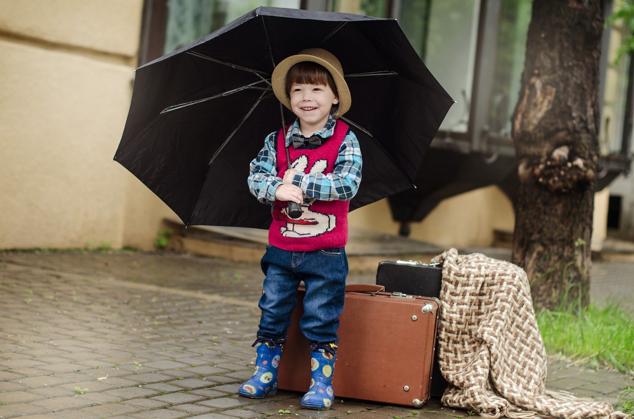 suitcase rain street free photo