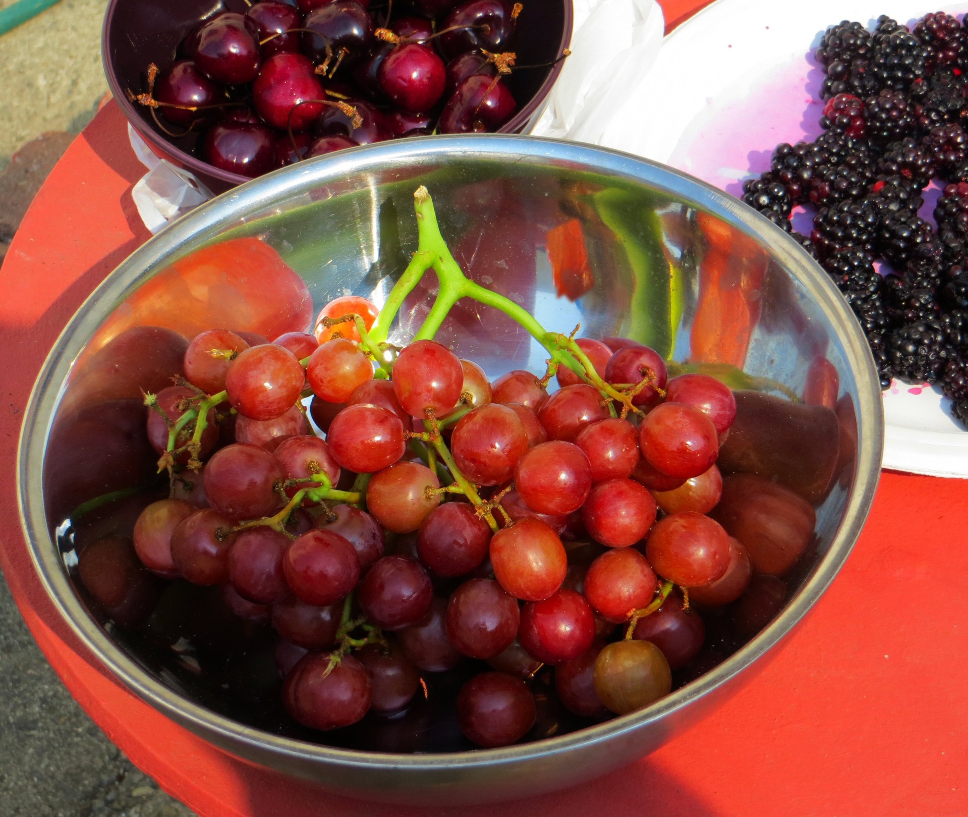 grapes bowl cherries free photo