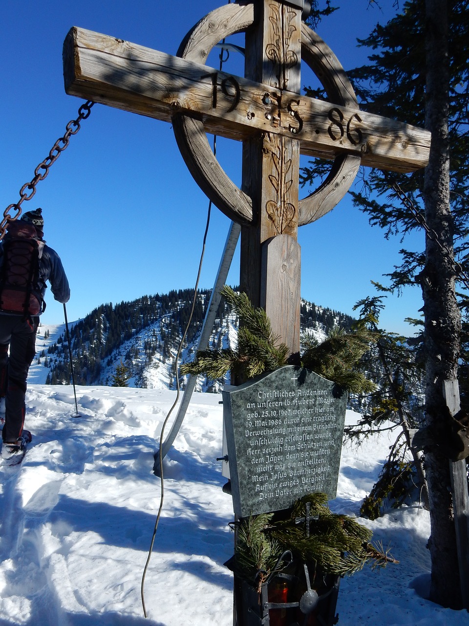 summit cross memorial stone wintry free photo